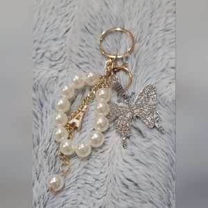 Gold and Pearl Butterfly Keychain Charm